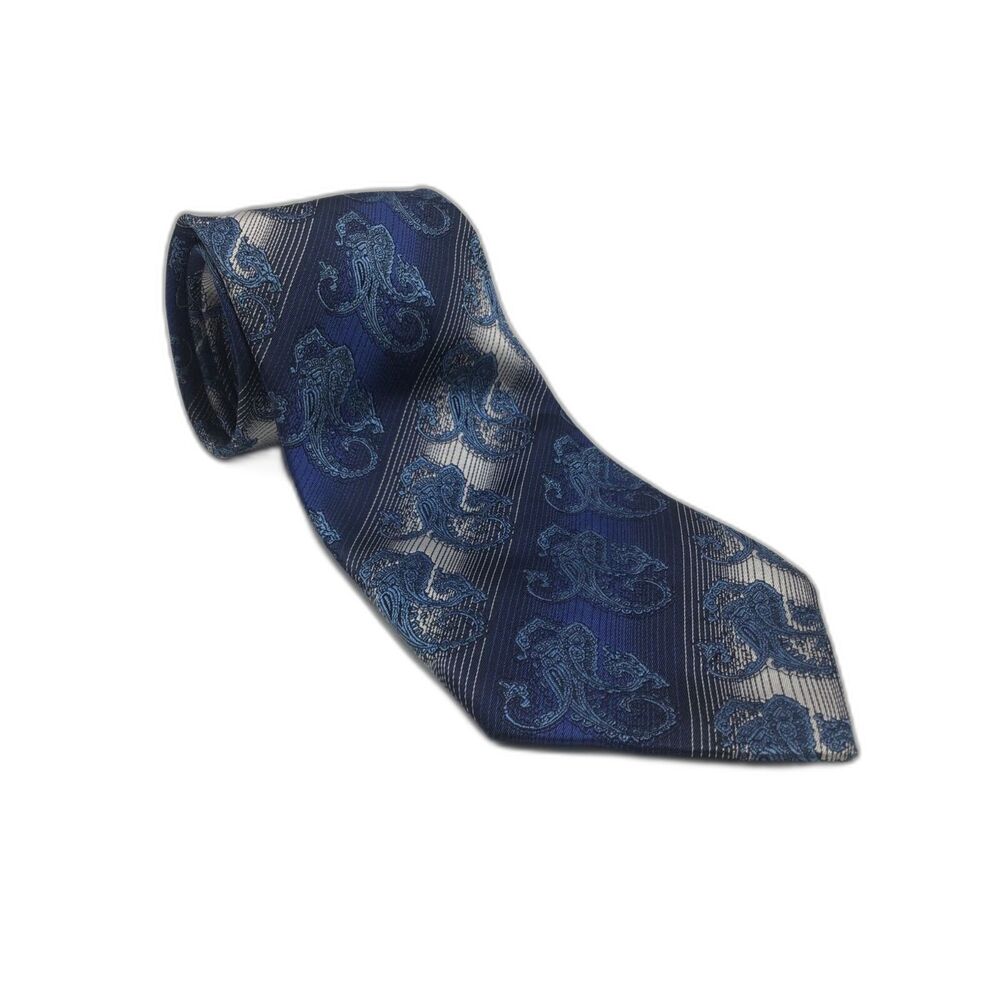 Enzo Brunatti Silk Tie Blue Paisley Striped Handmade 4 Inch Elegant Career
